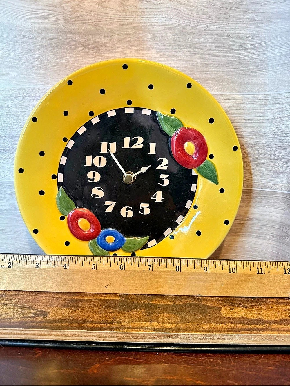 Mary Engelbreit Floral Wall Clock Yellow & Black